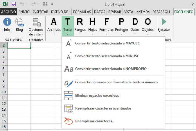EXCELeINFO add-in Texto