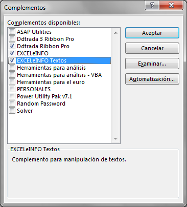 Instalar complementos en Excel