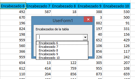 Formulario en Excel que toma los encabezados de una tabla