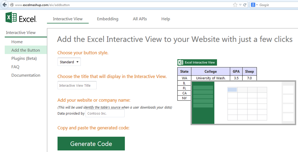 Aplicaciones Mashup Vista Interactiva De Excel Para Sitios Web