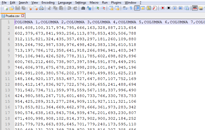 Archivo CSV separado por comas