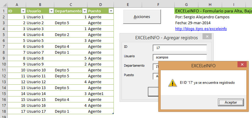 Detectar registro duplicado en Excel