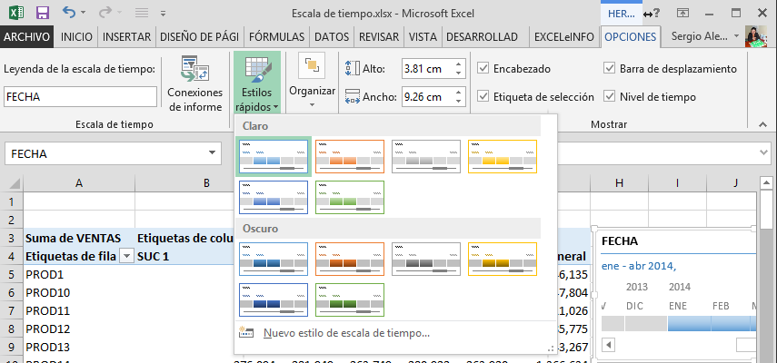 Opciones de escala de tiempo en Excel