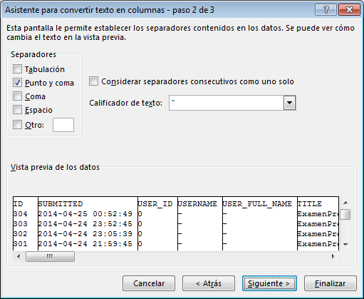 Elegir separador para texto en columnas en Excel