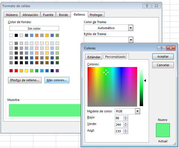 Obtener hasta 16 millones de colores en Excel