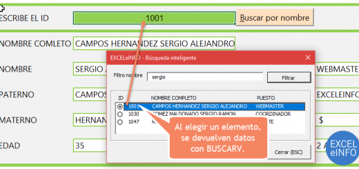 Formulario de búsqueda inteligente y BUSCARV en Excel