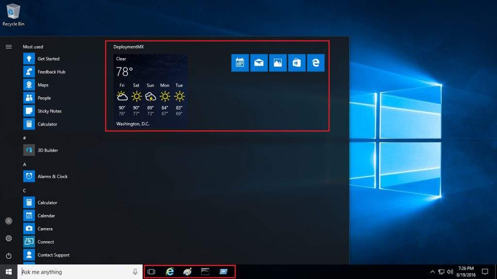 Implementar StartLayout y Taskbar personalizados en Windows 10 mediante