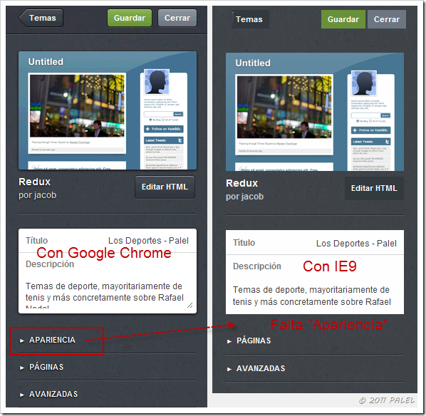 Visualización de la personalización con Chrome e IE9