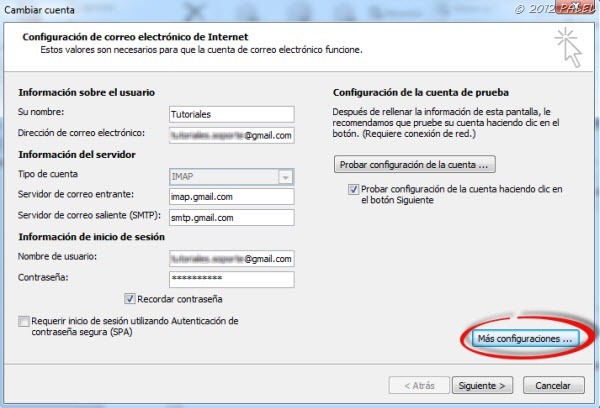 Configuración de una cuenta Gmail como IMAP