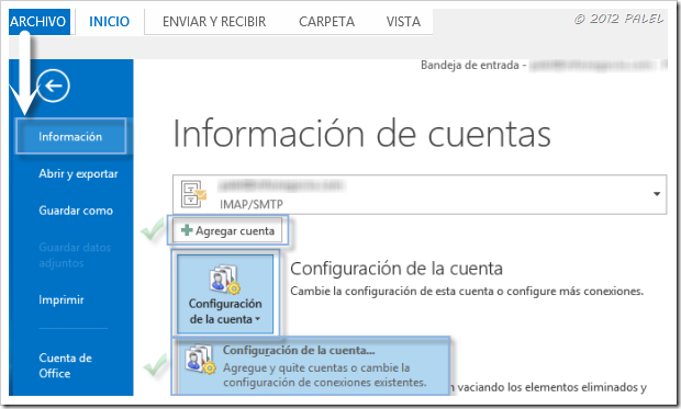Acceso a agregar cuentas en Outlook 2013