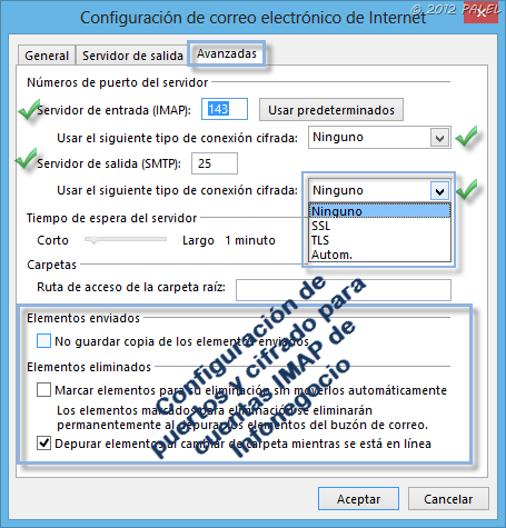 Fichas en Outlook 2013 - Puertos y cifrado Infonegocio