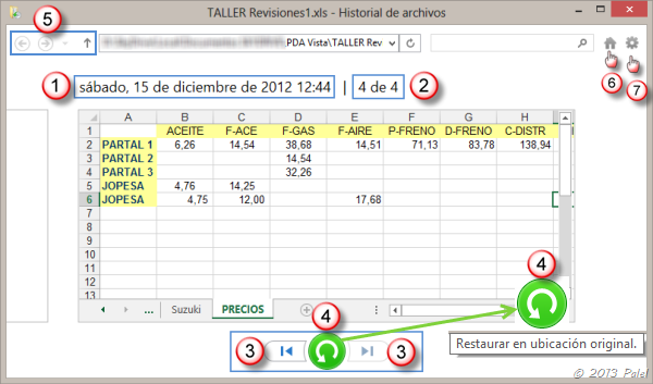 Historial de archivos