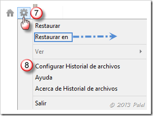 Opciones del Historial de archivos