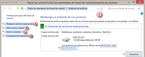 Historial de archivos - Configuración