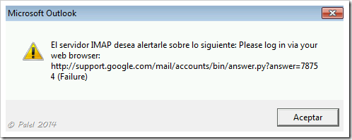Error de sincronización de Gmail en Outlook