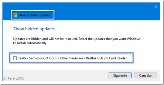 Windows 10 - Ocultar/Mostrar actualizaciones